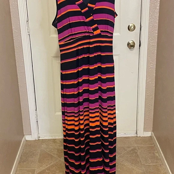 Susan Lawrence Vibrant Striped Asymmetrical Dress - Picture 1 of 5